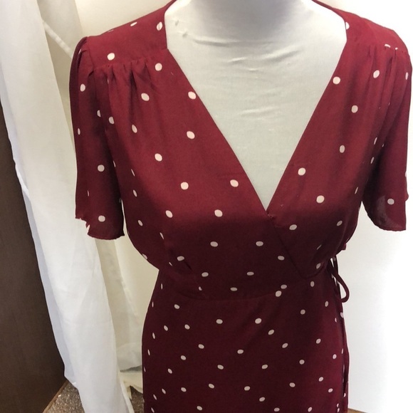 Everly womens red and white polka dot wrap around tie side maxi dress size small - Picture 3 of 11